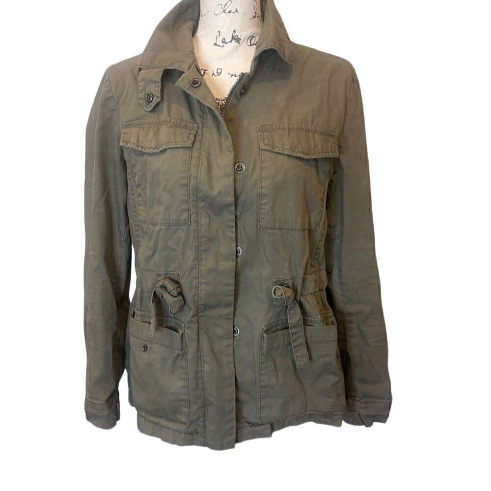 GAP Women's Olive Green Military Jacket M Cargo Pockets Distressed Snap Closure